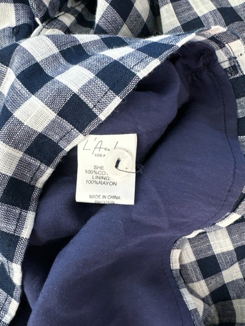 L'Academie Navy White Check Plaid Pattern Wrap Skirt Shirt Dress New NWOT M - Picture 4 of 5